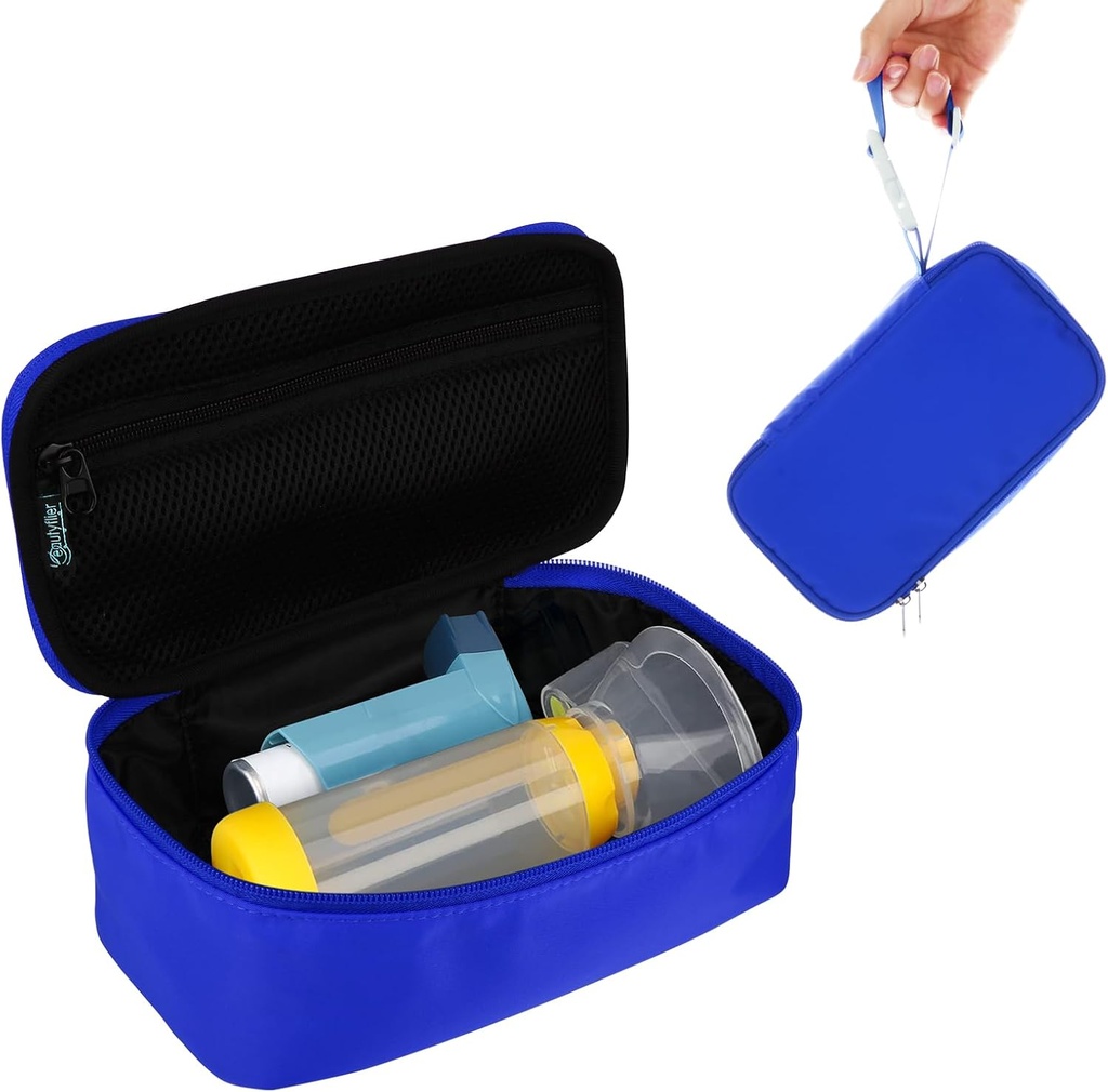 Beautyflier reise bærende sak for bærbare nebulizer, inhaler Spacer for barn og voksne, inhaler holder astma bærende pose med mesh lomme for medisin og andre essensielle, blå (kun tilfelle)