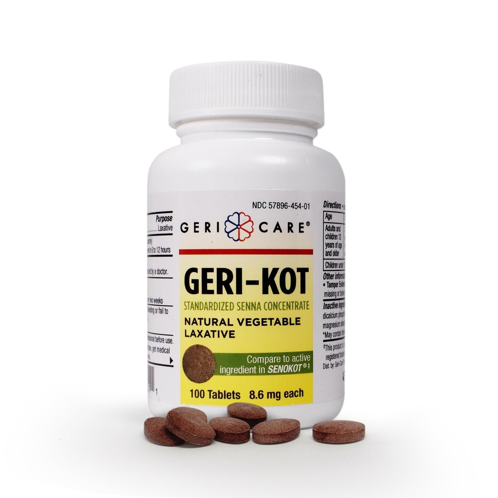 Geri-KOT Senna Laxative & Stool Softener Tabletter, 100ct© Naturlig Grønnsaker Stimulant Laxativ enhver bevegelse Senna tabletter | Fast-Active, Gentle Acceleration Relief | 8,6mg Sennosider Laxative