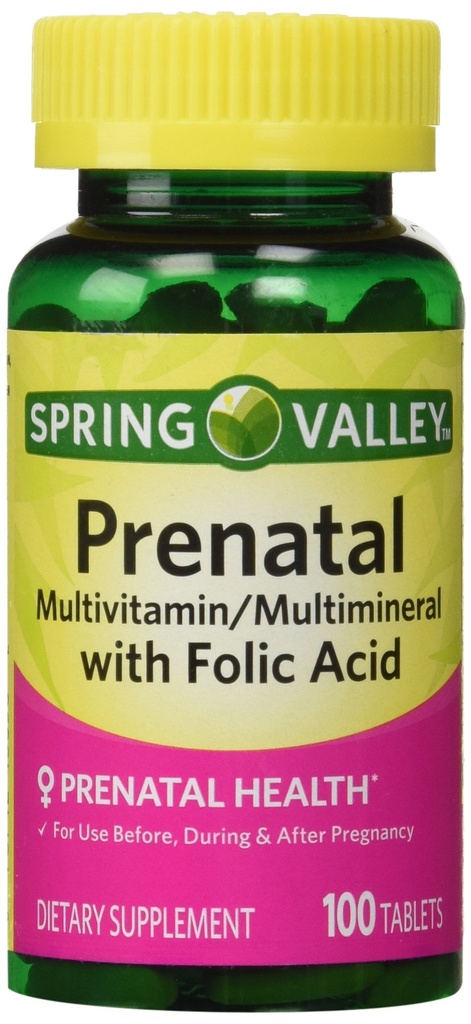 Spring Valley - Prenatal, Multivitamin, Multimineral, 100 tabletter w. Folinsyre