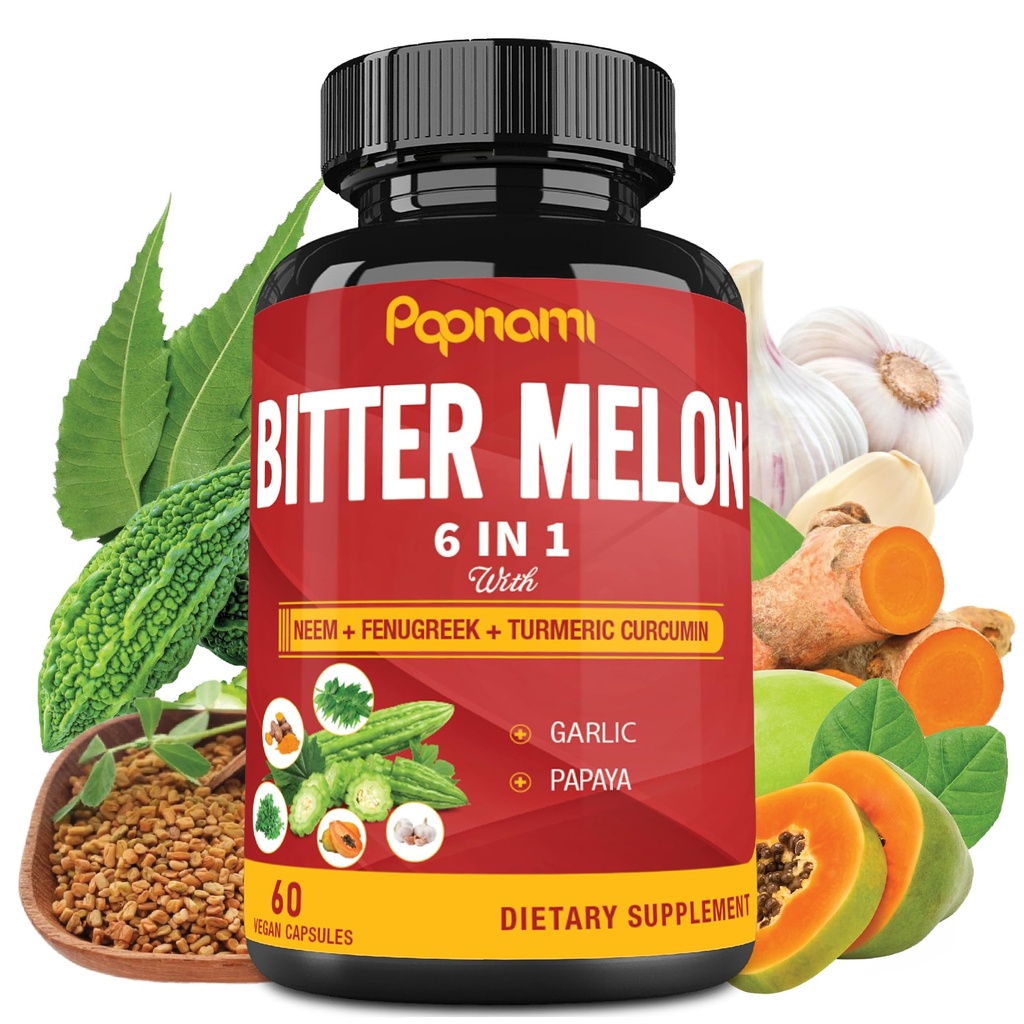 Organic Bitter Melon Extract Kapsler - 60 piller 2 måned - Kombinert Neem, Fenugreek, Curcumin, hvitløk og papaya