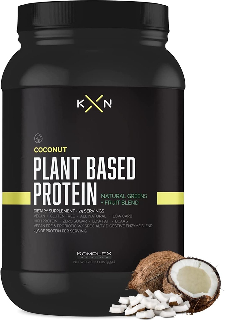 KompleX Ernæring Plant Basert Protein pulver (25 Serveringer) - Kokos Flavored Natural, Vegansk, Null Sukker, Lavt fett, Ikke GMO Kosttilskudd laget av 29 naturlige grønn og frukter