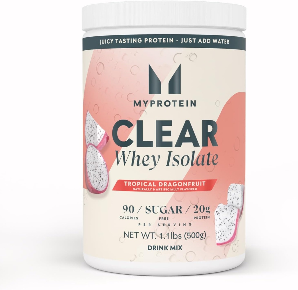 Myprotein Clear Whey Isolate Protein Powder, 1.1 Lb (20 Serveringer) Tropisk Dragonfrukt, 20g Protein per servering, naturlig flavored Drink Mix, daglig proteininntak for superior ytelse