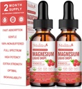 (2 Pack) Magnesium Glykinat flytende dråper w/ 1500 mg Magnesium Glykinat, Taurat, Malat, Citrat, Kalsium Plus Kalium for Nerve, Bein, hjerte helse og energi Zzz - høy absorpsjon-Raspberry Flavor