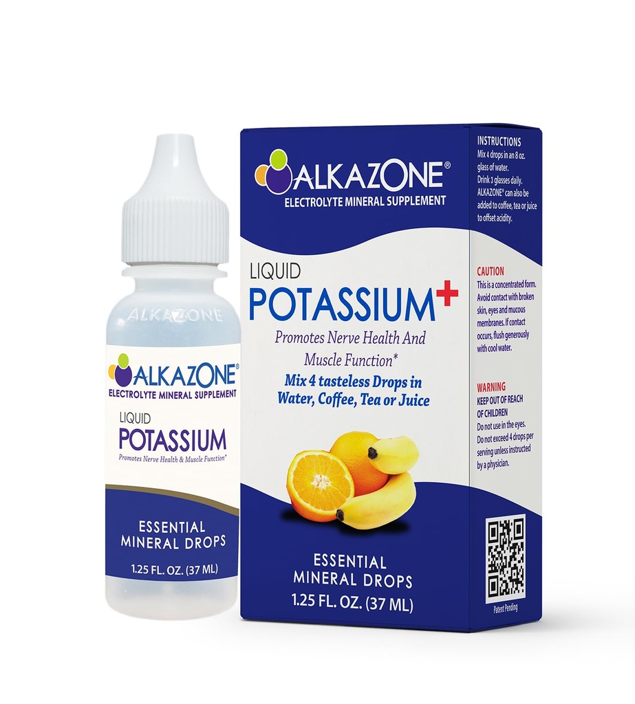 ALKAZONE flytende kalium+ | flytende kosttilskudd har raskere absorpsjonsrate | Konsentrert | Den enkleste måten å ta Kalium | Smakløs Flavorless | 1,25 Oz, Clear, Pakke med 1
