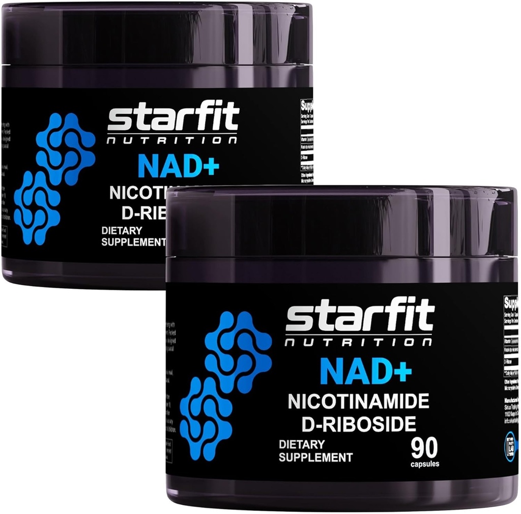STARFIT - Nikotinamid D-Riboside (2 Pack), Booster NAD+, Energi og fokus Supplement, Anti-Aging Cellular Support, Totalt 180 Kapsler