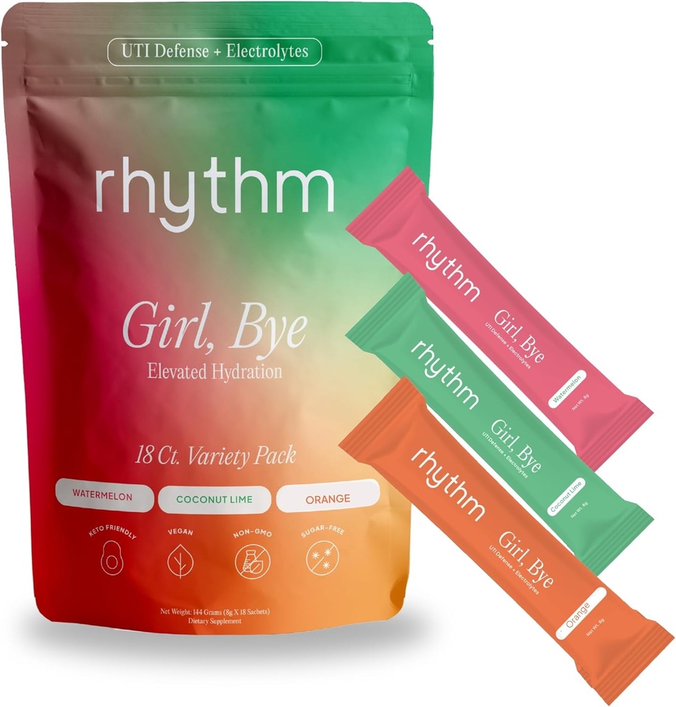 rytme Jente, Bye raskt-virke 18 ct Tropical-Flavored Keto Uti Relief & Defense + Rapid Hydration Urine Tract Health Drink Blande | pH Balancing | Trening & Intimacy | Essential Intermittent Fasting