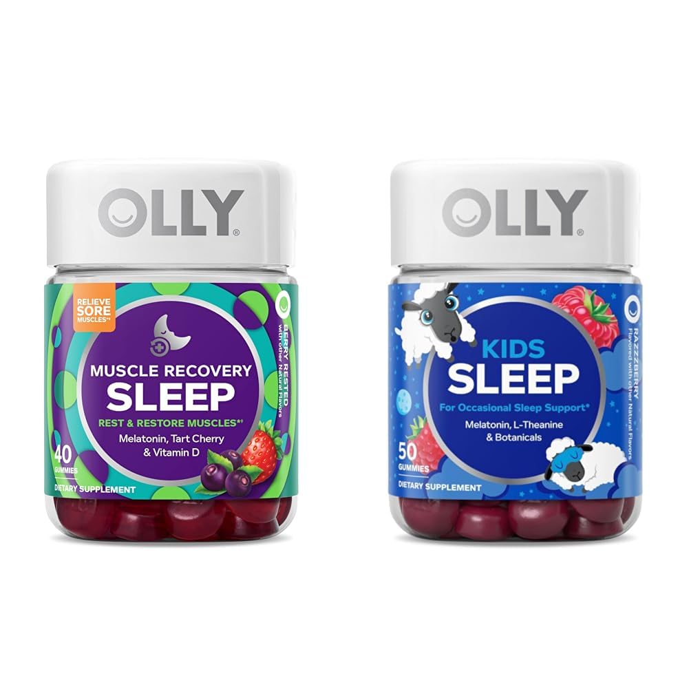 OLLY Muskelgjenvinning søvn gummer med Tart Cherry, 40 greve og barn sove gummy med Melatonin, Kamille, 50 greve
