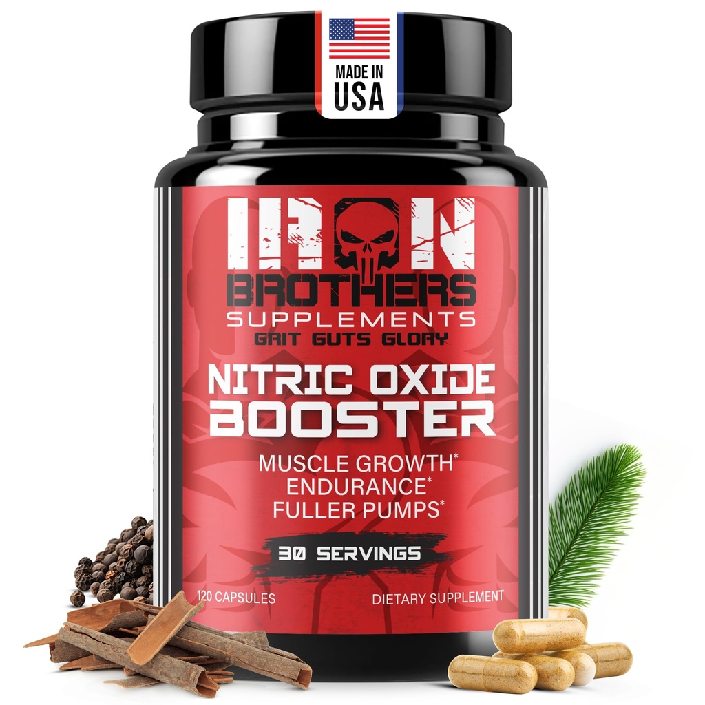 Jern Brothers Supplements Nitric Oxid Booster | Ekstra styrkepumper Kosttilskudd | Forarbeid med L-Arginine | Maksimal blodstrøm og vaskularitet | Øk muskelpumper, energi og utholdenhet - 30 dager