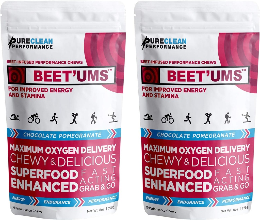 Beet'UMS Beet Chews - Premium Organic Beet Juice pulver Supplement - Nitric Oxid Energy & Blood Flow Circulation støtte - ekte sjokolade Pomegranate Helse Chews med 7 Superfoods (2)