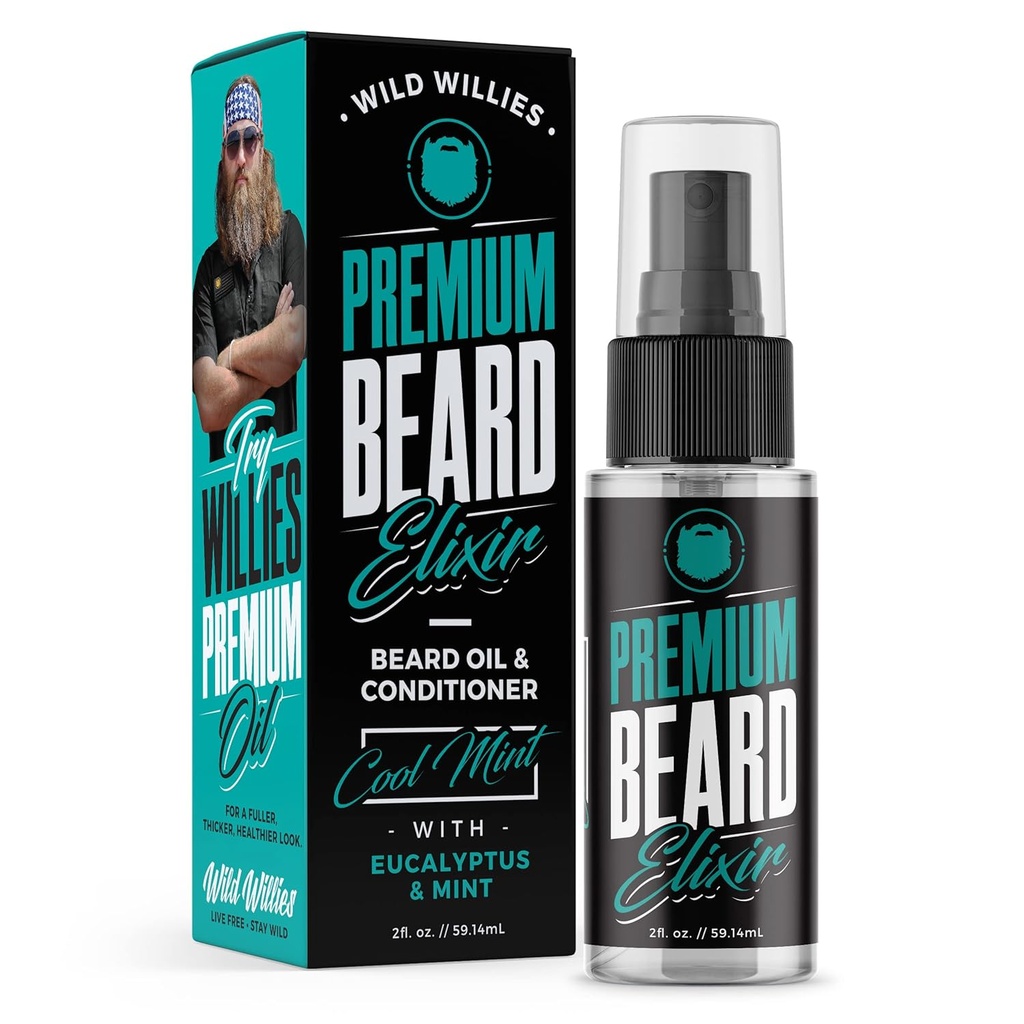 Wild Willies Premium Beard Olje og balsam Naturlig, Organiske ingredienser fremmer rask beared vekst, fjerner kløe & Dandruff - dyp mykning behandling gjenoppretter bevegelse - 2 Oz, kul myntesent
