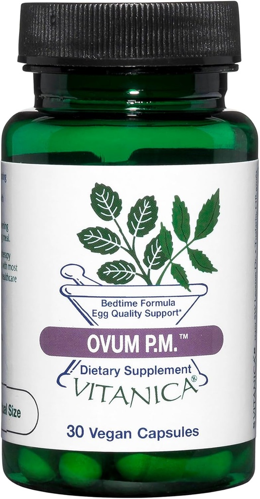 Vitanica Ovum P.M. - Egg kvalitet støtte med vitamin D3, Alpha Lipoic Acid & Melatonin - Fungerer best med Ovum A.M. - Herbal kosttilskudd for kvinners helse - Pro Logo - 30 Vegan Caps