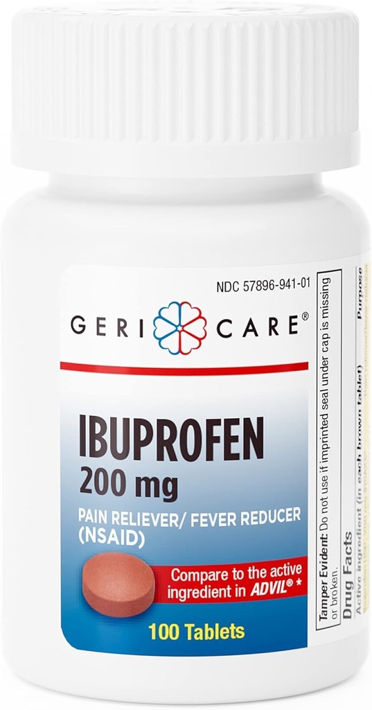GeriCare Ibuprofen 200 mg smertestillende og feberreduser – tabletter for hodepine, forkjølelse, Toothaches og leddsmerter 100 telling (pakke av 1)