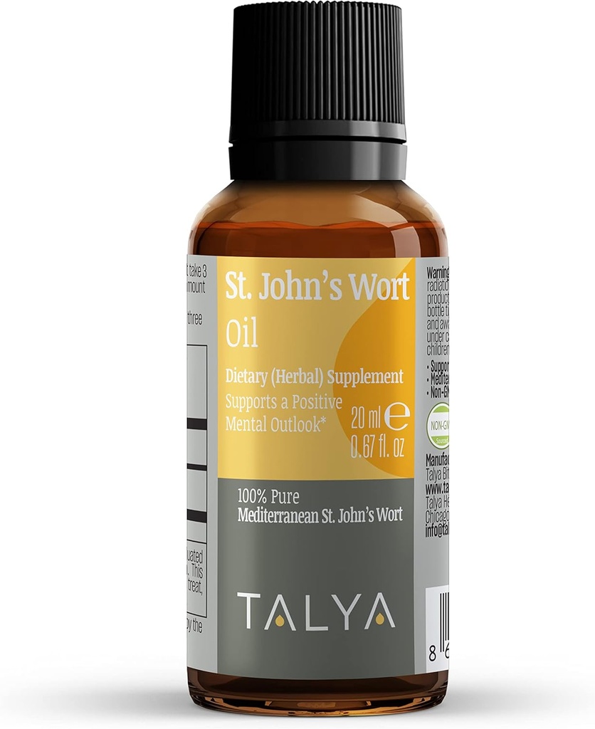 TALYA St. John's Wort Oil 0.67 fl. oz | 100% ren & naturlig flytende | Diett Supplement | for positiv Mood & emosjonell balanse | Kropp, hud og hårpleie | Ikke-GMO