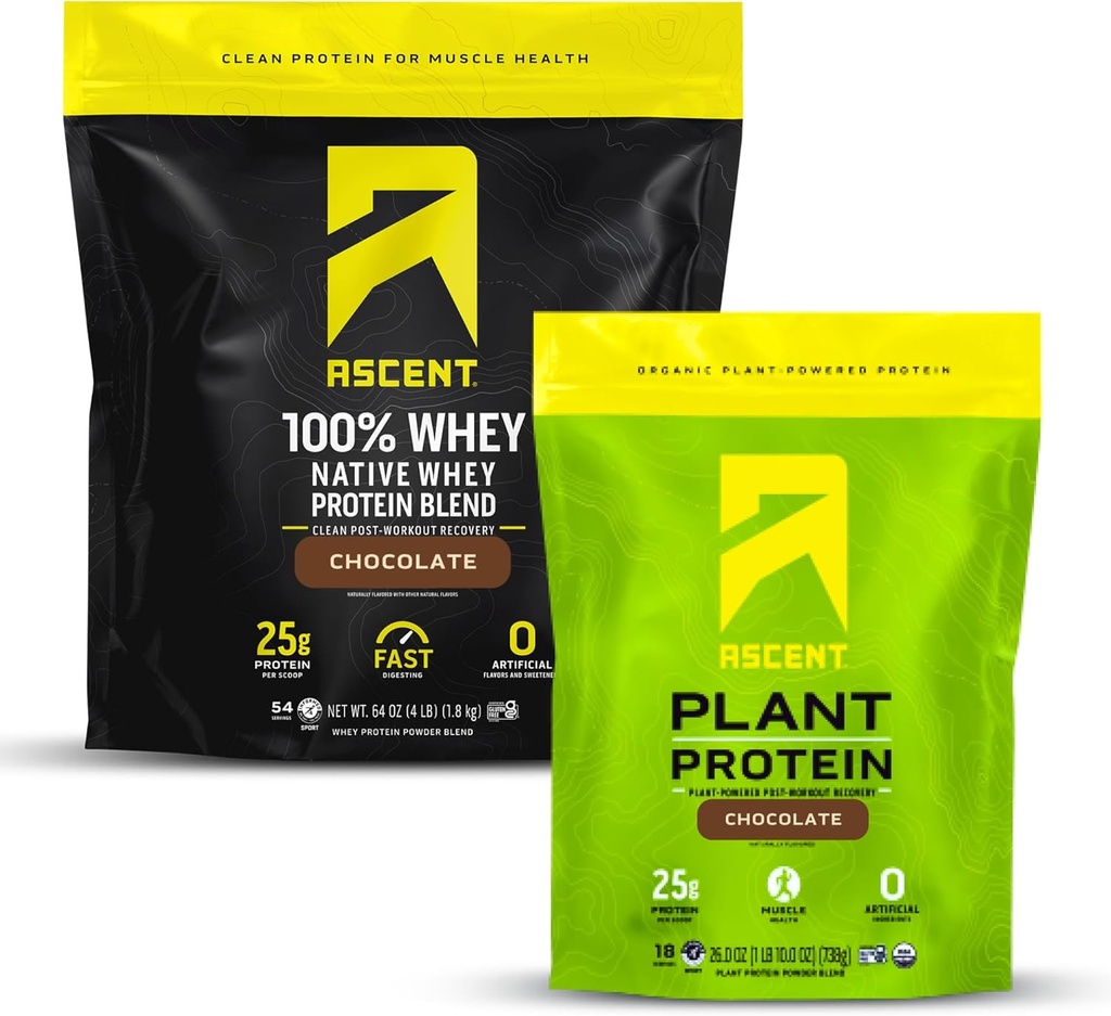 Ascent Whey 4 lb + Planteprotein pulver 18 serveringer - sjokolade