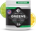 Fossil brensel Super Greens pulver premium Superfood ® 40+ organiske næringsstoffer ® Grønn Veggie Hele matvarer, hvetegrass, Spirulina, Kale for energi, Gut Helse, Detox Cleanse (20 Services)