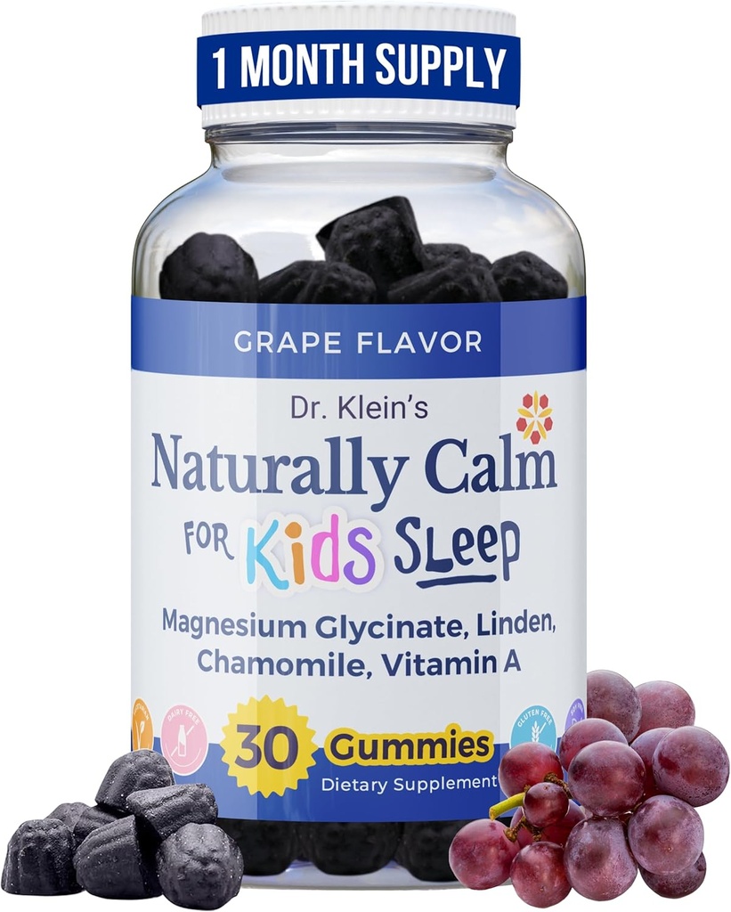 Rolige gummer for barn med magnesiumglycinat, kamille & Linden – Kids flervitamin gummer for søvn, konsentrasjon, daglig velvære og rutinebalanse – sukkerfri grapeflavor, 30 greve av Rhoziva