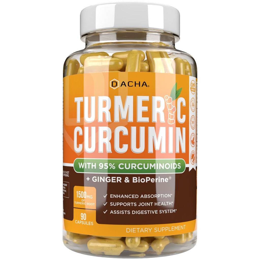 DACHA Tumeric Curcumin Supplement - 2250mg Joint Support Supplements Turmeric med svart pepper Ginger 95% Curcuminoids Kapsler