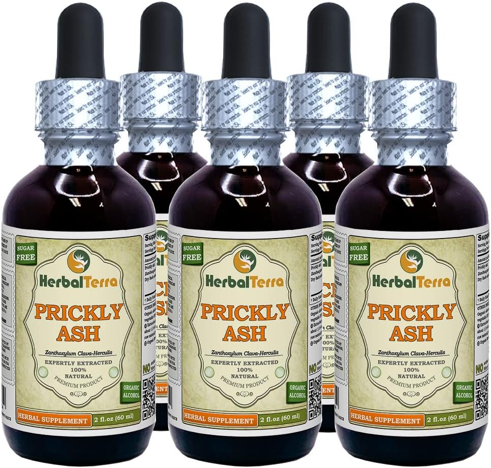 Prickly Ash (Zanthoxylum Clava-herculis) Tinktur, tørket Bark væskeekstrakt (Brand Navn: HerbalTerra, stolt laget i USA) 5x2 fl.oz (5x60 ml)
