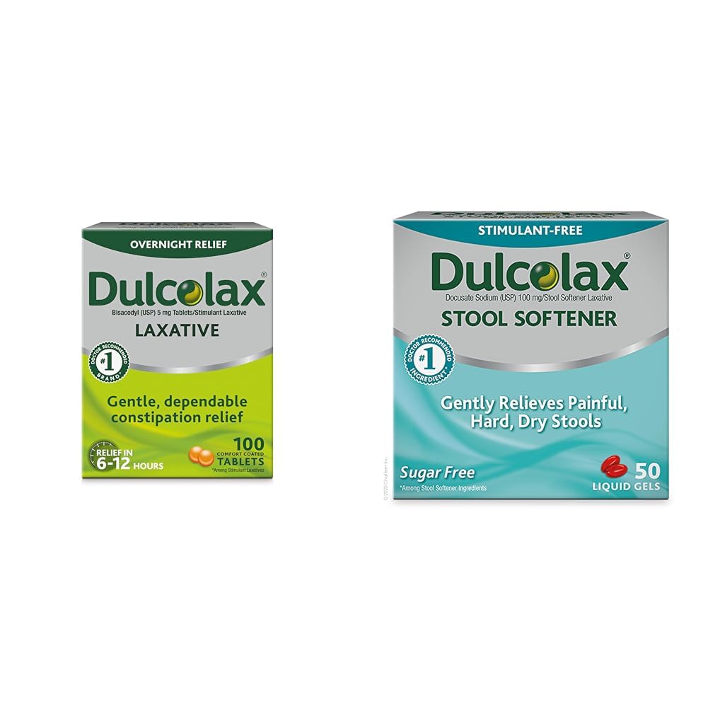 Dulcolax stimulerende Laxative tabletter (100 greve) Gentle Overnatting Acid Relief, Bisacodyl 5 mg & Stool Softener Laxative flytende Gel kapsler (50ct) Gentle Relief, Dokusate Natrium 100 mg