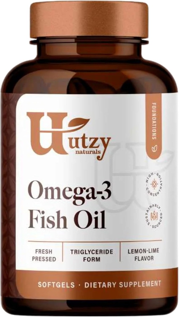 Utzy Naturals Omega-3 fiskolje | 800 mg Omega-3 | med EPA og DHA | Naturlig sitronflavor | 120 softgels