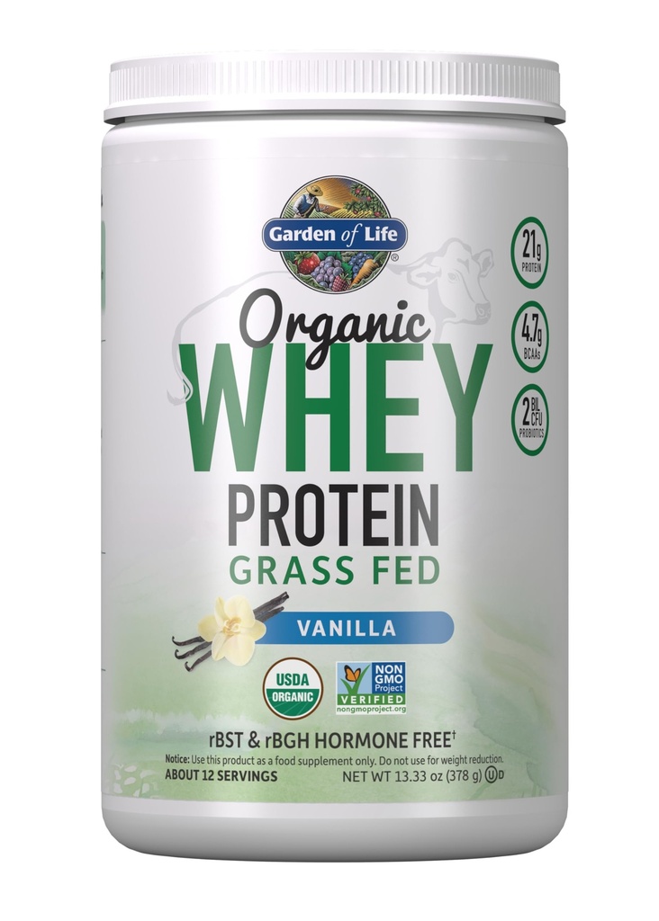 Livshage Grass Fed Whey Protein Powder Vanilla - 21g Protein for kvinner & menn + Probiotika - 12 Serveringer - Glutenfri, Ikke GMO, Kosher, Humane, RBST & RBGH Hormone Gratis