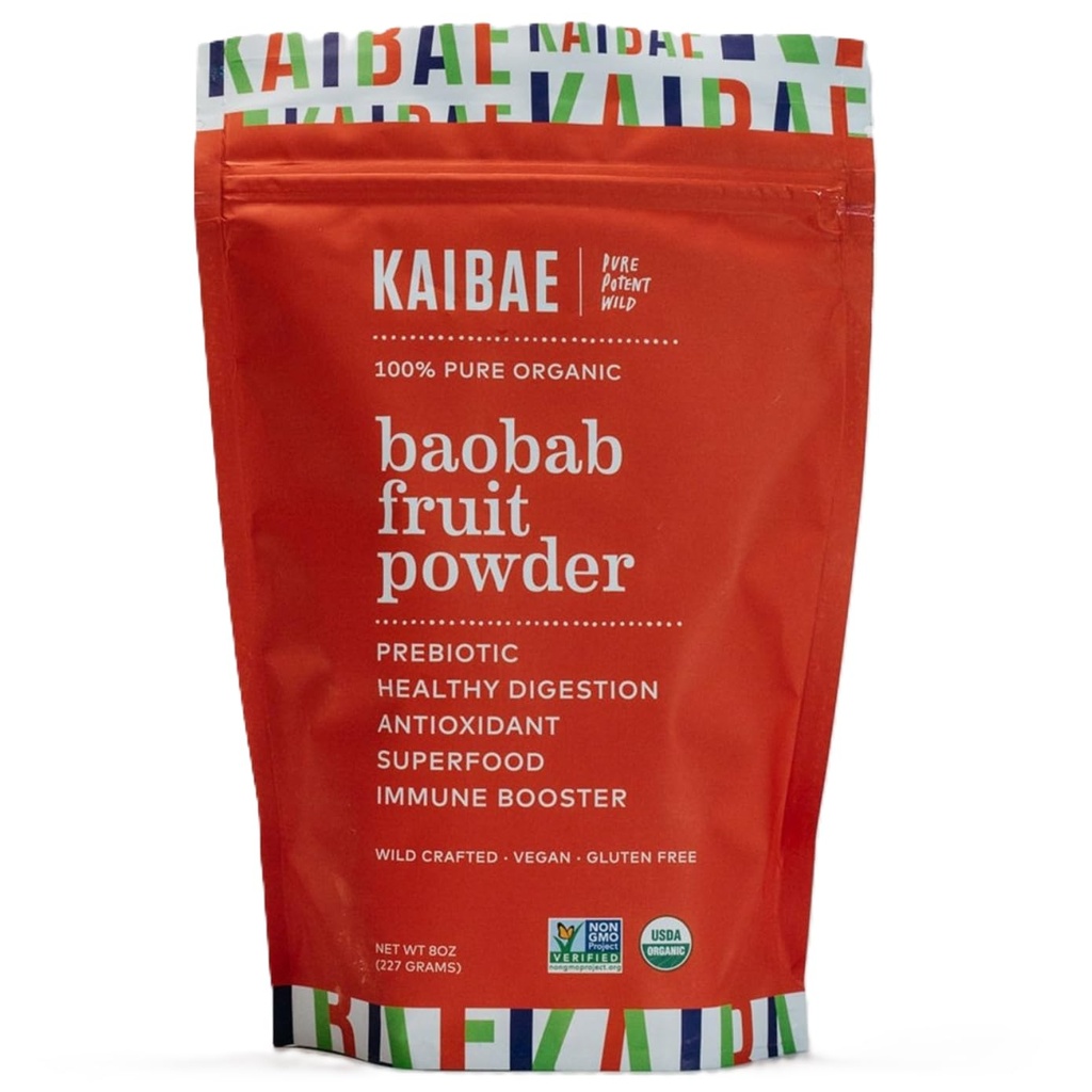 KAIBAE Premium Organic Baobab pulver I Prebiotic Gut Helse, Intermittent Fasting, Immunitet, Hydration C-vitamin, Polyphenoler, Mineraler | Fiber Supplement | 8 oz.