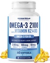 Oceanblue Professional Omega-3 2100 med vitamin K2 og vitamin D3-60 greve - Trippel styrke Burpless Fish Oil Omega-3 Supplement med EPA, DHA & DPA - Wild Caught - Orange Flavor, 30 Serveringer