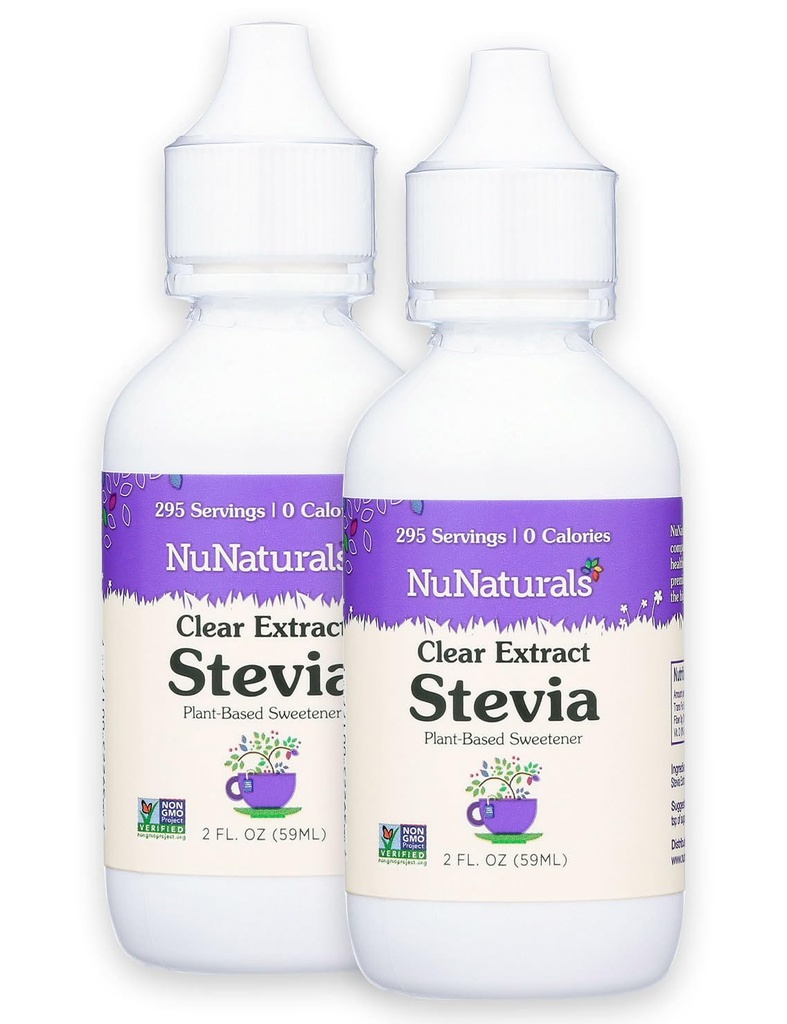 NuNaturals Clear Extract NuStevia, Plantebasert Sweetener, 2 oz, 2 pakke, Plastic