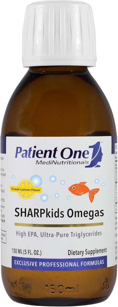 Patient En SHARPkids Omega Væske | Supplement for å støtte hjerte, hjerne og felles helse* | Høy potens Omega-3 Fish Oil | Lemon Flavor | 5 fl oz