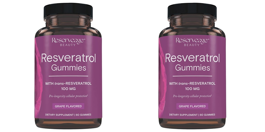 Reservering Skjønnhet- Resveratrol Gummies 100 mg, Antioksidant Supplement for hjerte helse, Antioksidant Supplement støtter sunn aldring, Vegan - 2 Pack