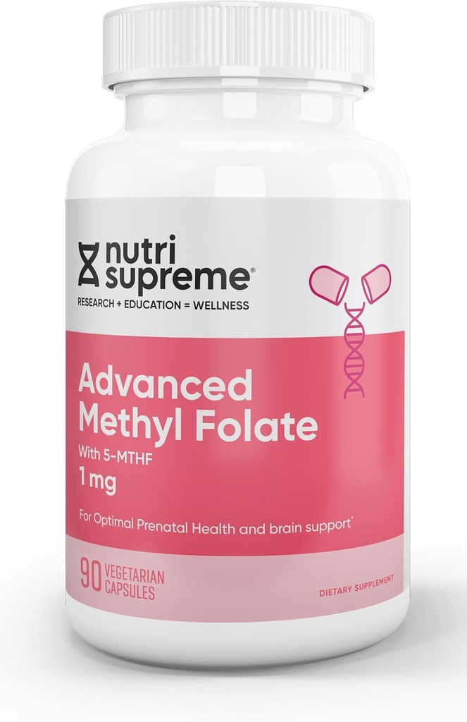 Nutri Supreme avansert Metyl Folat, svært absorberbart aktiv folat, 1 Mg, lett en per dag vegetariske kapsler, 90 greve