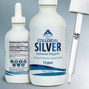 Nano Colloidal Silver væske for immunstøtte, 12 PPM Deionisert sølv, 4 Oz glassflaske med måleslipper, 24 serveringer