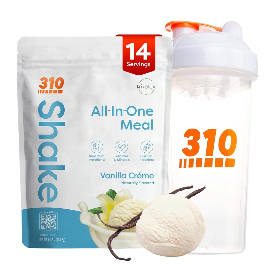 310 ernæring Alt-i-ett måltid erstatning Shake Powder w/Shaker Cup Starter Kit - høy protein Fiber Rich Vegansk Superfood Blanding - Sukker-fri, Keto & Paleo Vennlig, Lav carb - Vanilla Creme 14 srv