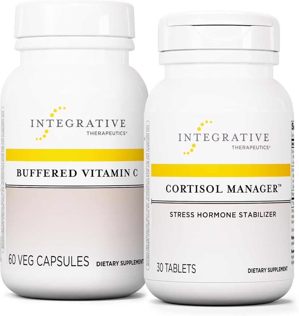 Integrative Therapeutics Bundle with Cortisol Manager, 30 tabletter - Buffered vitamin C Capsules 1000 mg, 60 Vegan Capsules - Stress Supplement with Ashwagandha* - Immuntilskudd med antioksidanter*