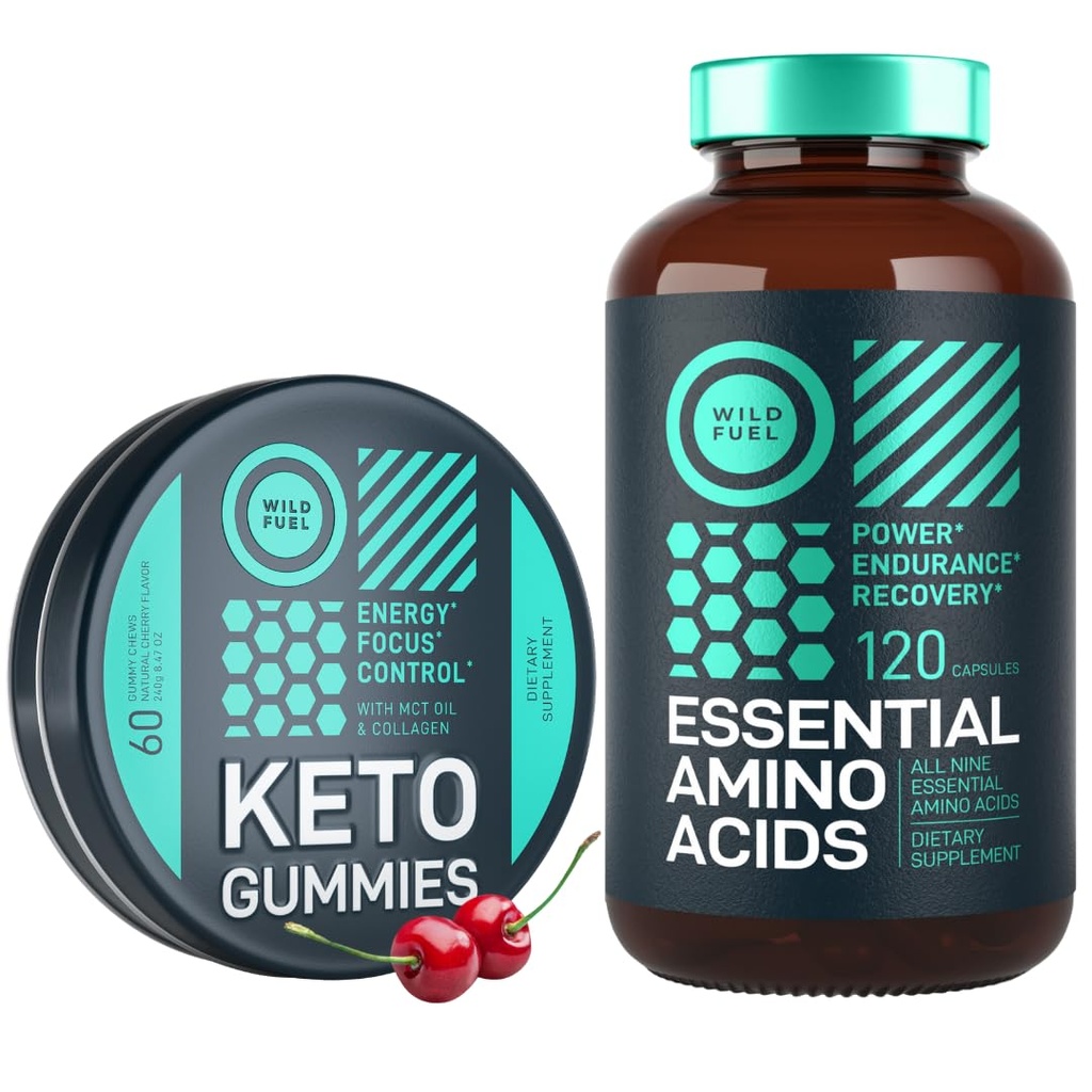 WILD FUEL Essential Amino Acid Supplement og keto Candy MCT olje keto gummier energi, kraft, og gjenoppretting bundle