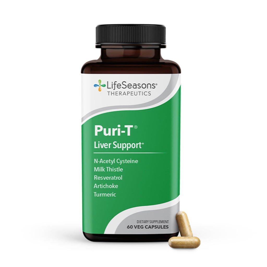 LifeSeasons Puri-T - Liver Cleanse & Detox Support Supplement - Resveratrol, N-Acetyl Cysteine, Melk Thistle, Artichoke & Turmeric - Støtter Tissue Regenerasjon & Sunn Bile Flow - 60 Kapsler