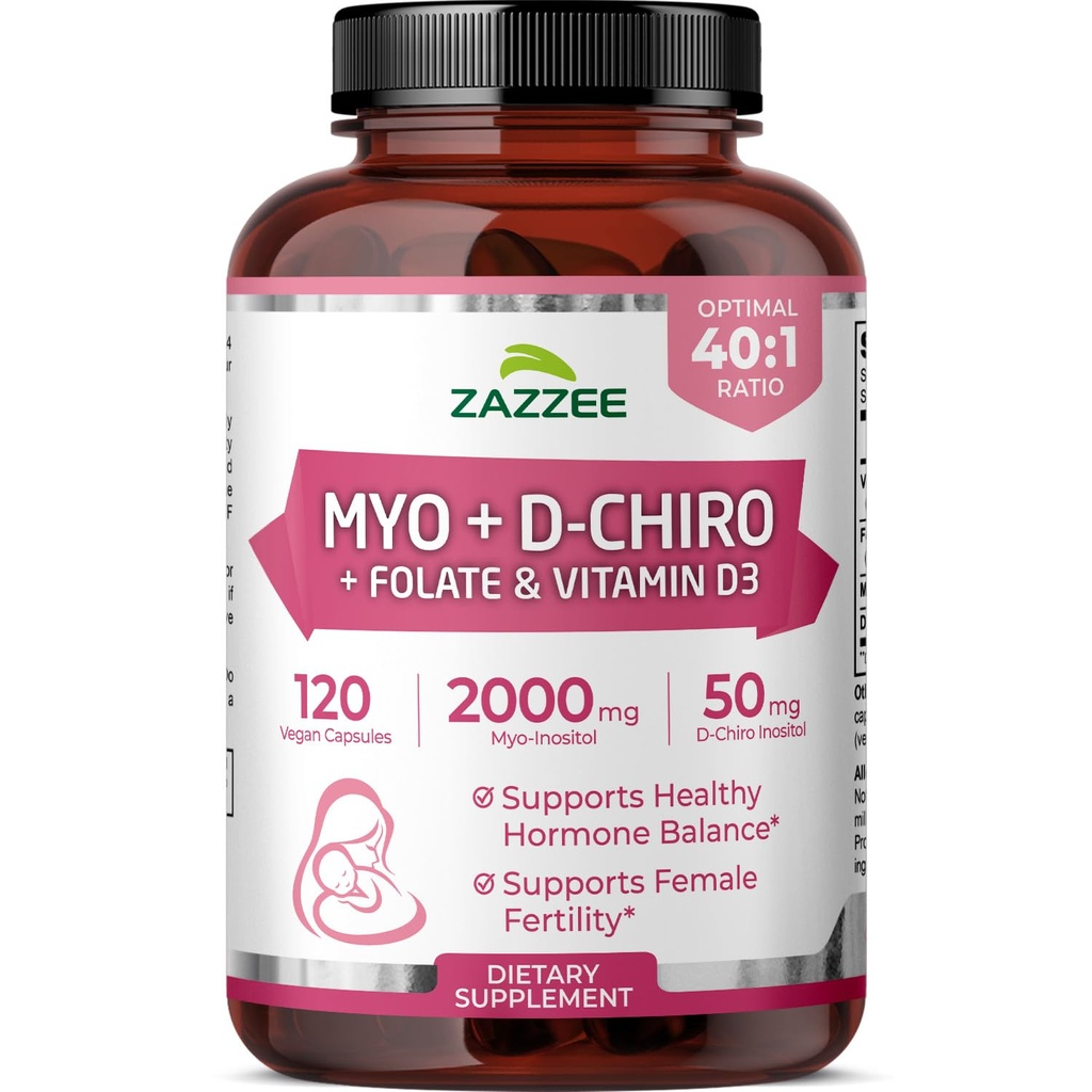 Myo og D-Chiro Inositol Supplement for kvinner - Fertilitet Supplement for kvinner med ideell 40:1 Ratio Myo & D-Chiro Inositol D3 & Metylfolat Ovarian Support Vitaminer - ISO Lab Testet (30 Serveringer)