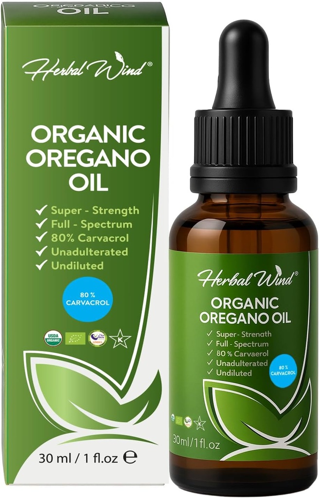 Organisk Oregano olje - 1 Fl Oz (30ml), 80% Carvacrol USDA organisk Oregano olje flytende dråper, konsentrert plante basert, ikke-GMO, Herbal kosttilskudd