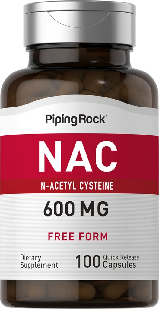 Piping Rock NAC Supplement N-Acetyl Cysteine | 600 mg | 100 kapsler | Gratis skjema piller | Ikke-GMO, Glutenfri Supplement