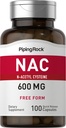 Piping Rock NAC Supplement N-Acetyl Cysteine | 600 mg | 100 kapsler | Gratis skjema piller | Ikke-GMO, Glutenfri Supplement