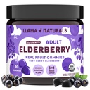 Llama Naturals Elderberry Gummies for voksne, Vegansk, Organic Immune Support Supplement med vitamin C og sink, ekte frukt Gummy Vitaminer for immunitet, Chewable, Ingen lagt sukkerrør, 90 Ct