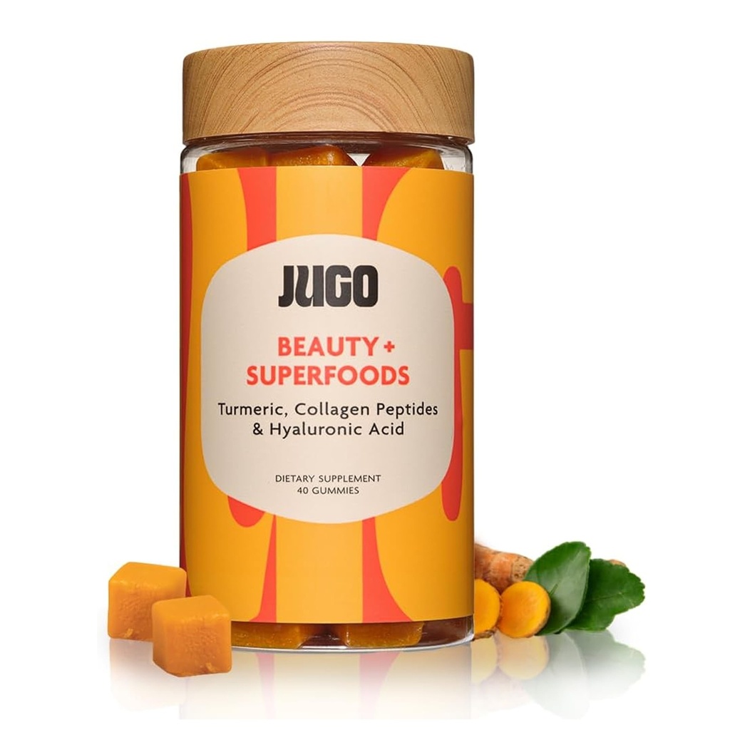 JUGO Beauty + SUPERFOODS | Håret Hud Nagler Supplement med hyaluronsyre og gurkemeie | 40 Count Plant-baserte Gummies | Gelatin-fri, ikke-GMO, laget i USA