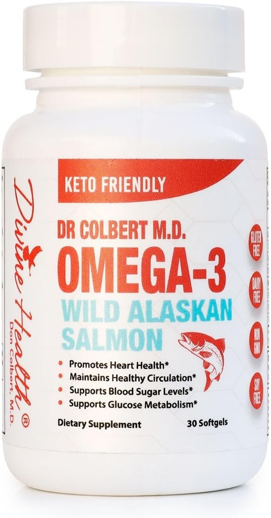 Dr. Colbert's Wild Alaskan Salmon Omega-3 inneholdende naturlige kilder til Omega-3, DHA & EPA - Formulert av Dr. Don Colbert