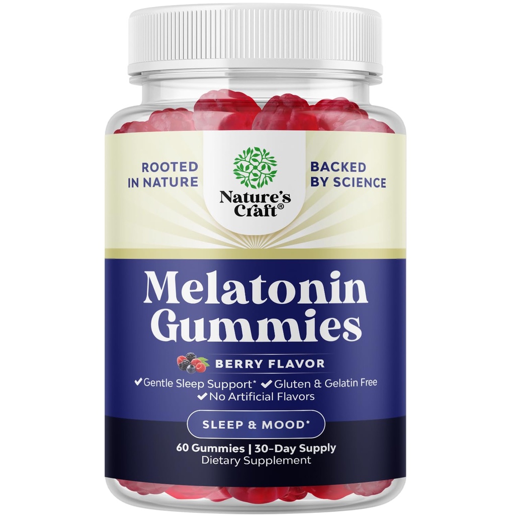 Melatonin 5mg Naturlig - Gelatin Gratis og Halal Melatonin Gummies 5mg sovesupplement for voksne - Berry søvn gummier for voksne faller i søvn raskere med naturlige flavors og farger 60ct