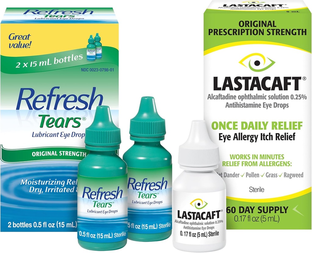 Bundle av forfriskende tårer Lubricant øyedråper, 2 greve (Pack of 1) + Lastacaft en gang daglig øye Allergy kløe relief Drops, 60 dagers forsyning, 0,17 Fl Oz (Pack of 1)