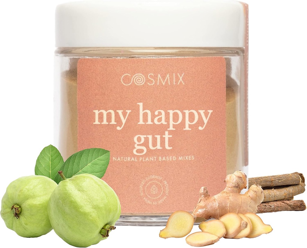 cosmix My Happy Gut, for forbedret Digestion, Bloating & total Gut Helse, Naturlig, Plant-basert Superfood Blanding, Gjører Upto 40 Serveringer, Lagt Sukker, Vegan 50 G (Pack of 1) Brun
