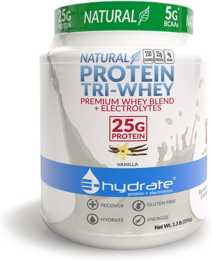 E-hydrat Tri-Whey Protein pulver Glutenfri BCAA + Electrolytes Hydrate Recover, Vanilla, 1.3lb Tub
