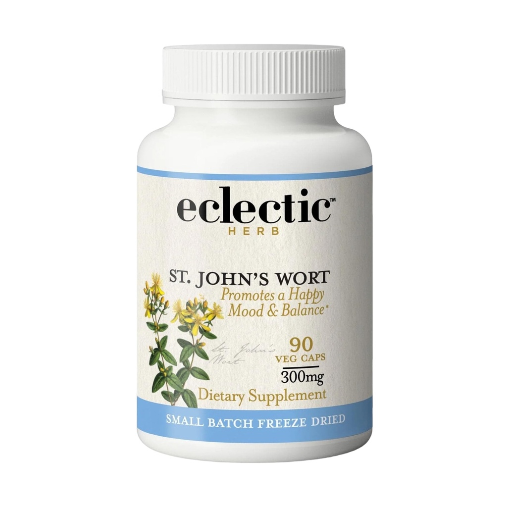 Eklektisk institutt Raw Fresh Freeze-Dried Non-GMO St. John's Wort ® Herbal Health Supplement, fremmer en positiv Mood ® 90 CT