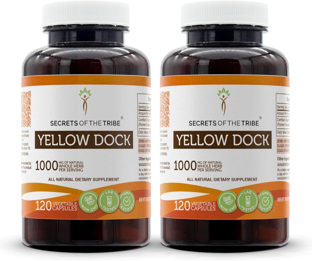Secrets of the Tribe Yellow Dock 120 Capsules(2 stk.), 1000 mg, Yellow Dock (Rumex Crispus) Tørket rot (2x120 Kapsler)