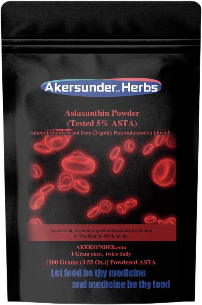 Rent hematococcus pluvialis ekstrakt pulver, 100 gram, astaxanthin (ASTA) > 5%, sterkeste antioksidanter Supplement